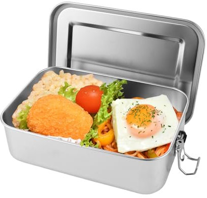 Oungy Stainless Steel Lunch Box - 1400ML Bento Container with Removable Divider, Leakproof Metal Food Storage Container with Lid for Adults