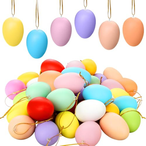 24 Pcs Easter Egg Decorations, Plastic Easter Hanging Ornaments for Trees, Easter Eggs for Indoor and Outdoor, Colorful Decorative Eggs for DIY Crafts Party School Office Home Decor Easter Gifts