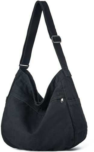 DAINAOTM Canvas Hobo Crossbody Tote Bag for Women & Men Large Messenger Bag | Canvas Purses for Women Multi-Pocket Casual Shoulder Handbag for Travel Work Daily Shopping
