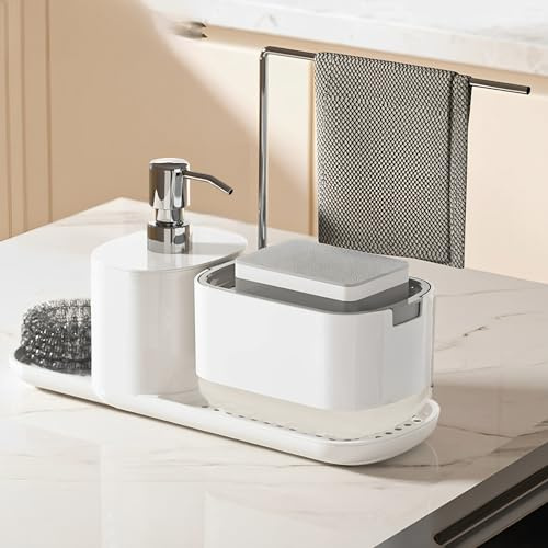 WYFCR 4 in 1Spülmittelspender Seifenspender Schwarz, Seifenspender Set für Küchenspüle, Badezimmer, Seifenspender Küche mit Pumpspender, Seifenspender mit küchen Organizer,spülbecken organizer
