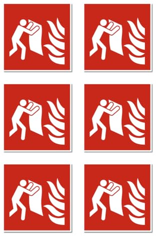 Aufkleber: 50x50 mm, 6 Stück - Löschdecke - Brandschutzzeichen - F016 - rot/weiß - DIN EN ISO 7010 / ASR A1.3
