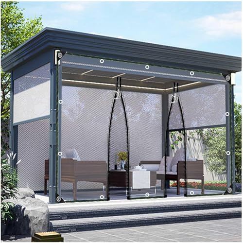 Tende in Telone Esterni, Telone Trasparente Robusto Con Porta a Cerniera, Pannelli Laterali in Tela Cerata Chiare Pvc Per Gazebo Giardino, Teloni Impermeabili Con Occhielli,WxH-1.4x2.2m/4.6*7.2ft