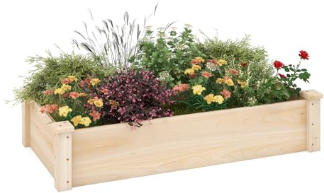 GOPLUS Carre Potager en Bois de Sapin, 102 x 102 x 30 CM, Jardinieres Exterieur avec Fond Ouvert, pour Fleurs, Légumes, Herbes, Fruits, Plate-Bande Surélevée pour Cour et Balcon (120x61x26CM)
