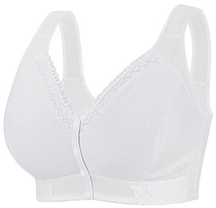 Front Fastening Bras for Senior Front Closure Breathable Bra Wirefree Bralettes for Older Women Comfort Bra Plus Size Anti Sagging Everyday Bras Soft Lightweight Lingerie White
