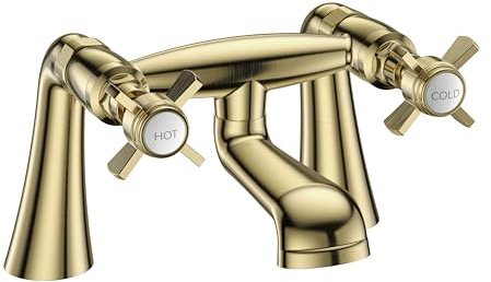VeeBath Ripple Traditional Bath Filler Mixer Tap – Classic Brushed Brass Finish, Victorian Style, Dual Lever Control, Deck Mounted Bathroom Tap, G3/4 Inlet, Bath Sink Taps for Traditional Bathrooms