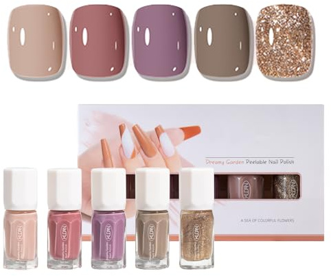 Nail Polish Sets Quick Dry - 5 Colors Long Lasting Nude Pink Mauve Nail Varnish Sets - Water Based Non-Toxic Glitter Nail Polish - Autumn Natural Nail Varnish Sets for Manicure DIY at Home
