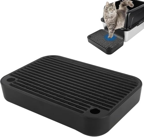 Kalolary Rampe de litière pour Chat avec Couche filtrante - Marches antidérapantes pour litière - Idéal pour Les Chats de Petite et Moyenne Taille (Noir Plat)