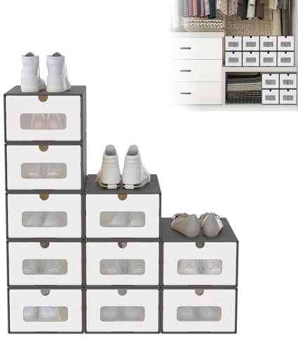 UISEBRT Set di 30 scatole, scatole portascarpe impilabili, scatole per la conservazione con cassetti e finestra trasparente, scatole ordinate per scarpe per camera dei bambini, ufficio, soggiorno