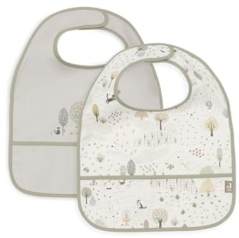 Jollein Bavoirs Imperméables - Tiny Park - Lot de 2 - Avec Fermeture Velcro - Bavoirs Bébé - Bavoirs Anti-Bave