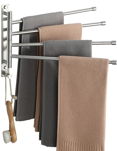MOOCHE Toallero con 4 brazos extensibles, 37,5 cm, acero inoxidable 304 cepillado