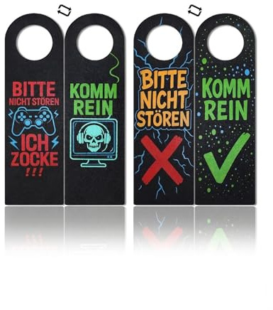 Bitte Nicht Stören Schild für Gamer Jungen, 2er Set Türhänger aus Filz, doppelseitig mit Komm Rein, 27 x 8 cm, 4 mm dick, Jugendzimmer Deko, Gaming Zimmer Accessoire, Teenager Jungen Geschenk