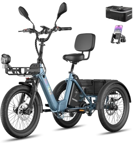 Fafrees F20 Mate II Klappbares Elektro Dreirad | Unisex für Damen & Herren | 250W Motor, 48V 21Ah Akku, 180kg Traglast, Hydraulische Bremsen – Ideal für Stadt & Senioren (blau, Amperestunden, 21)
