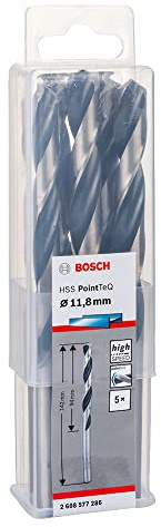 Bosch Accessories 2608577286 HSS PointTeQ (11,8 x 94 x 142 mm) - Set da 5 Pezzi di Trapani per Metallo, Acciaio, Fusione o Plastica, Grigio (Argento), Ø 11.8 mm