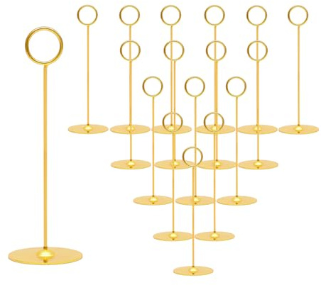 Urban Deco 16 Pieces Table Card Holder 8 inches Table Number Holders Place Steel Card Holders for Photos, Food Signs, Memo Notes, Weddings, Restaurants, Birthdays (Gold)