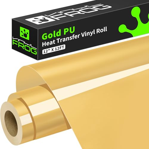 VINYL FROG Plotterfolie Textil Golden Flexfolie Plotter Textil 30,5cm x 3,66m Heat Transfer Vinyl HTV für DIY T-Shirt, Stoffe