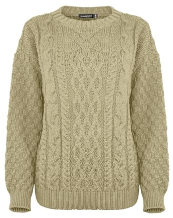 Generation Fashion New Women Ladies Crew Neck Knitted Long Sleeves Warm Chunky Sweater Formal Everyday CasualCable Knit Jumper Tops Pullover[Beige,L-XL]