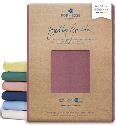 Formesse – Bella Gracia Jersey Spannbettlaken 140x190-160x220cm - bis 25cm Höhe - 97% Baumwoll-Kompaktgarn/Spannbetttuch aus Deutschland/Baumwoll Bettlaken mit Elasthan - Farbe Vintage Rose