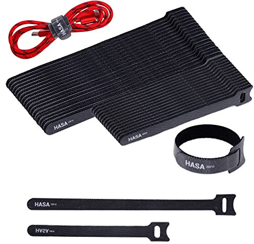 HASA zone 100 Stück klettband kabelbinder Klett Schwarz, Klett Kabelbinder Wiederverschließbar Klettverschluss, Kabel Klettband für Kabel Organizer 50 Stück 200cm + 50 Stück 150cm