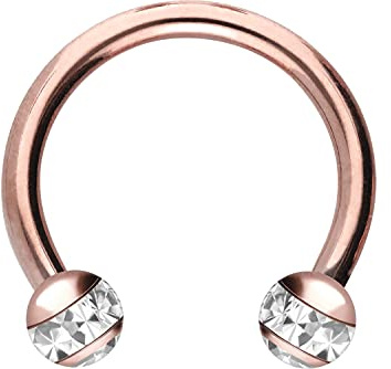 PIERCINGLINE Chirurgenstahl Hufeisenring mit 2 Epoxy Kugeln + Kristalle| Piercing für Septum Lippe Ohr Tragus Helix uvm. | Farb & Größenauswahl