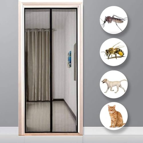 fliegengitter balkontür ohne Bohren 100x195cm Schwarz mit Magnet insektenschutz tesa fliegengitter tür vorhang fliegenvorhang Türvorhang fliegenschutz moskitonetz für tür Terrassentür Balkontür