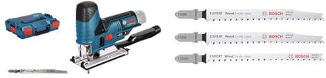 Bosch Professional 12V System GST 12V-70 - Sierra de calar a batería (sin batería, en L-BOXX) + 3x Set de hojas de sierra de calar Expert Wood 2-Side Clean, Longitud 117 mm, Accesorios