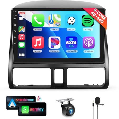 8 CORE 4G+64G Car Stereo Radio for Honda CRV 2002-2006 with Wireless CarPlay Android Auto, 9 Inch 1280 * 720P IPS Touch Screen Head Unit Android 13 GPS WiFi Bluetooth 32-Band DSP SWC HD Camera