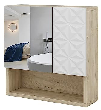 Vicco Badspiegelschrank Edge, Weiß, 54 x 55 cm | mit Tür und offenen Fächern, zur Aufbewahrung im Bad mit Push-to-open Mechanismus