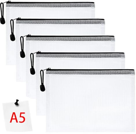 Vicloon Dokumententasche mit Reißverschluss A5, 5 pcs Mesh Plastic Zip Bag, Wasserdichte Document Case, Reißverschlusstasche Zip Beutel Tasche Wallet Taschen Kunststoff Mesh Dokumentenmappen