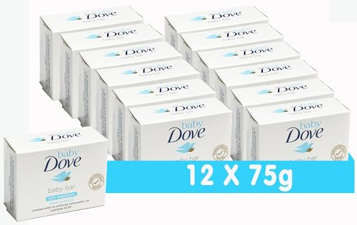 Baby Dove Baby Soap Bar Delicate Skin Rich Moisture Hypoallergenic Skin Care, Made With 1/4 Moisturising Cream 75g, 12 Pack