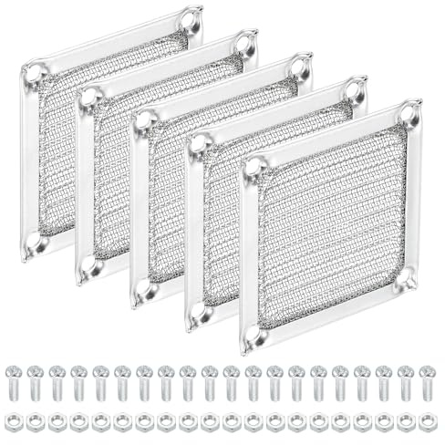 PATIKIL 60mm Computer Fan Filter Grill with Screws, 5 Pack Aluminum Frame with Stainless Steel Mesh Dustproof Case Cover for Computer, Ventilator, Silver Tone