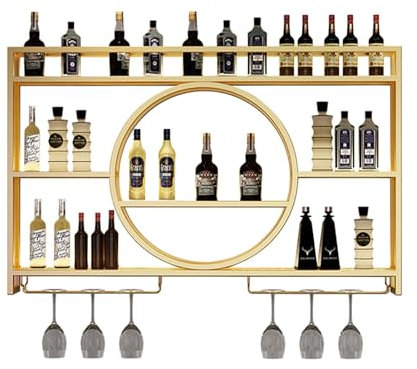 Botelleros Vino De Pared Con Luz LED Para Bar,Estante De Vino Decorativo Con Portavasos Para Copas,Botellero De Almacenamiento Multifuncional,Estante De Exhibición De Vidrio De Vino,Para Cocina Bar (