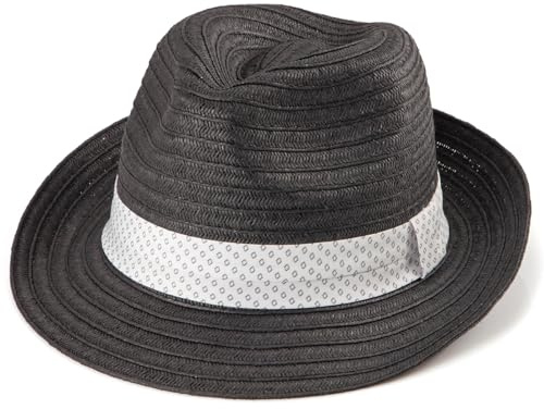 LADYBRO Trilby halsmössa för män sommar sol Fedoras strand panama justerbar, 002 Svart, L-XL