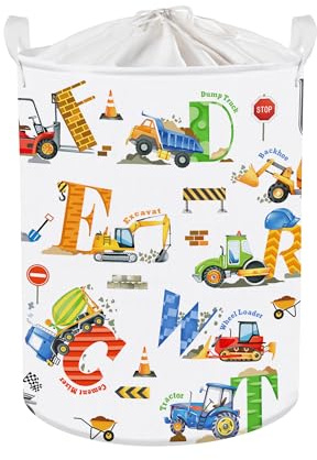 Clastyle Cestos Almacenaje Infantil Alfabeto Cesta Ropa Sucia Plegable para Habitación Infantil Dormitorio Cajas de Almacenaje Juguetes para Chico Chica, Vehículo de Ingeniería, 36 * 45 cm