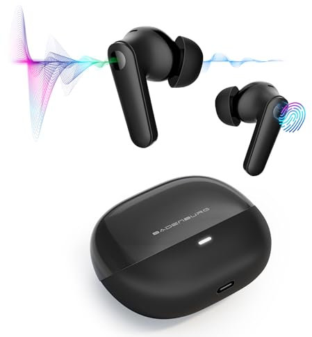 BADENBURG Airbeat Écouteurs Intra-Auriculaires sans Fil avec réduction Active du Bruit, Basses améliorées, Bluetooth 5.3, 48 Heures de Lecture, ENC pour des appels cristallins (Noir)