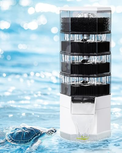 AQQA Filtro per serbatoio tartarughe, filtro per acquario da 1000 l/h con cambio d'acqua e filtrazione, ultra silenzioso a 4 stadi a cascata bio-filtrazione a basso livello dell'acqua per serbatoio da
