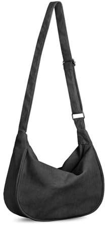 FITDON Corduroy Crescent Crossbody Bag for Women, Small Sling Hobos Dumpling Bag with Adjustable Strap, Black
