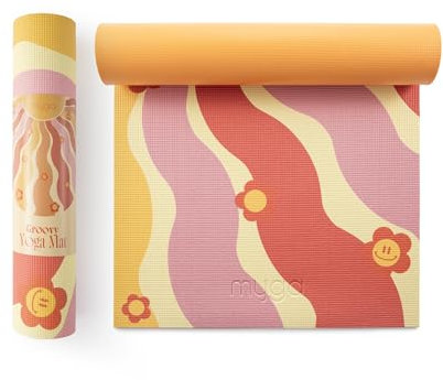 Myga Printed Yoga Mat - 6mm Thick Non-Slip Exercise Mat for Yoga, Pilates, Meditation and Fitness - Lightweight Travel Yoga Mat for Men and Women - Choice of Design (Groovy)