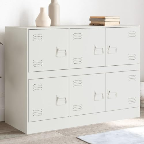 IKAYAA Metallschrank Weiß Wohnzimmerschrank 99 x 39 x 73 cm Sideboard aus Metall Beistellschrank Aktenschrank Werkstattschrank Metall Kommode für Wohnzimmer