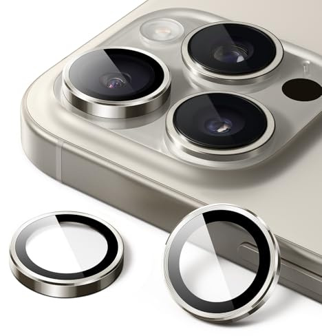 JETech Pellicola Fotocamera per iPhone 16 Pro/16 Pro Max, Titanio Naturale | Protezione Fotocamera, Protettiva Vetro Temperato 9H, Cover Anello Metallico Singolo, HD Trasparente