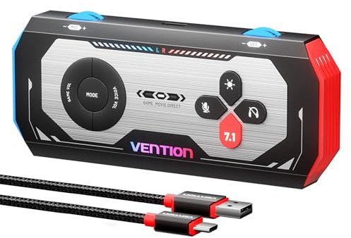 VENTION 7.1 Gaming DAC External USB Sound Card, 7.1 Virtual Surround Sound Blaster, 24bit/192KHz, RGB Light System, Gaming Audio Amplifier Compatible with PS5, PS4, Xbox, Nintendo Switch, PC, Headset