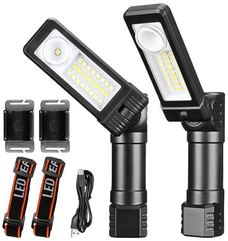 2 Stück LED Arbeitsleuchte, Werkstattlampe, Cob Inspektionslampe, Zusammenklappbar, 360° Drehbar, für Auto Reparatur, Werkstatt, Notfall Lampe