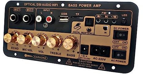 CosyCaya Placa Amplificadora D50 con Audio óPtico Bluetooth AMP USB FM Radio TF Player DIY Audio Subwoofer Car-Enchufe de la UE