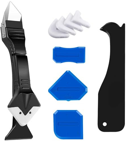 Generic Caulking Tool, 3-in-1 Silicone Sealant Remover Tool with 5 Silicone Pads – Stainless Steel Scraper, Sealant Finisher & Remover for Bathroom, Kitchen, Floors (10Pcs)