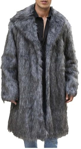 SOOUICKER Mantel Herren Fell Wintermantel Lang Warm Fellmantel Winter Mantel Fellkragen Elegant Wintermantel Pelz Vintage Pelzmantel übergröße Fleecejacke Extra Lang Ohne Kragen
