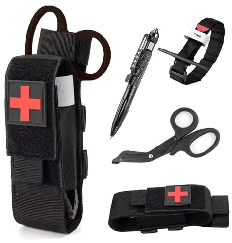 YFCJYBF Bandage Tourniquet Set Einhändig Erste Hilfe Set mit Tactical Pen und Schere Tourniquet Holster für Outdoor Sport, Wandern, Bergsteigen und Camping，Tourniquet Tasche und Notfälle im Freien