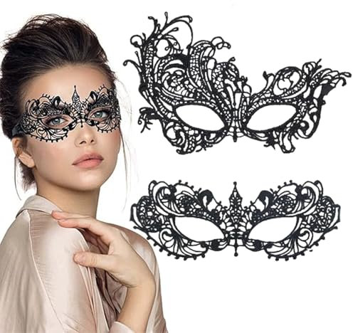 dinghaole 2 Stück Spitze Maske, Schwarz Sexy Lace Augenmaske für Frauen, Venezianische Maske Spitze Damen, Lace Maske Halbes Gesicht Maske für Karneval Party Kostüm Maskenball Frau Mädchen