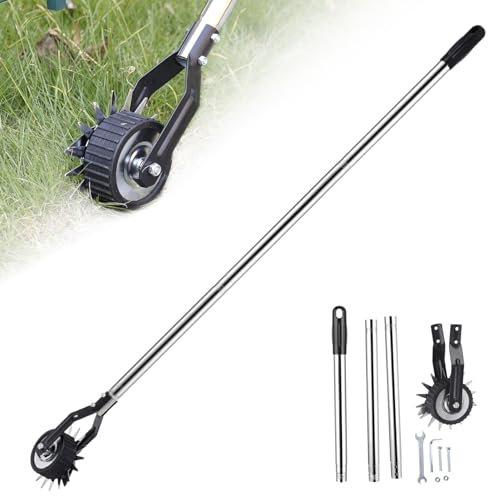 DAGLLGEW Edger Lawn Tool, 53.2 inch Manual Lawn Edger with 3 Sections Stainless Steel Handle, Rotary Grass Edger Tool with Wheel, Garden Edger for Landscaping Sidewalk Yard, Edger Lawn Tool