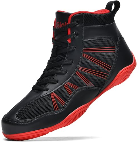 situkeke Chaussures de Boxe pour Hommes Respirantes Wrestling Shoes Chaussures de Boxe Professionnelle Professionnel Résistant À l'usure Unisex Noir Rouge 41 EU