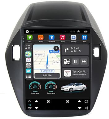 HTXPSM 9,7 pollici Doppio DIN Touch Screen Autoradio Ricevitore Lettore DVD Touch Navigazione GPS Autoradio Android 13 per Hyundai iX35 2010-2015 Bluetooth WiFi Radio FM con CarPlay e Android Auto