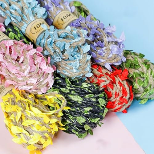 Twine String with Imitation of Tree Leaves, 10 Meters Jute Rope for Garden, DIY, Decoration, Colorful Bundling Parcel Gift Wrapping Cord (Yellow,1 roll)